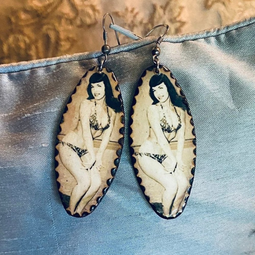 Handmade Bettie Page pin-up earrings